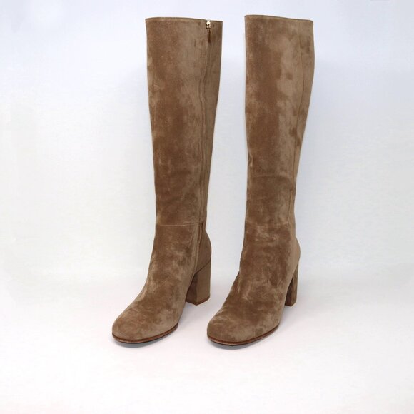 Gianvito Rossi 38.5 Joelle Suede Knee High Tall High Heel Boot 70mm Camel - Picture 10 of 16